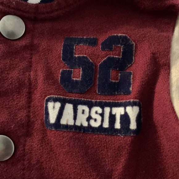 9-12 months Varsity jacket snap front maroon, tan, navy. 52 Varsity Front pocket - Picture 6 of 7